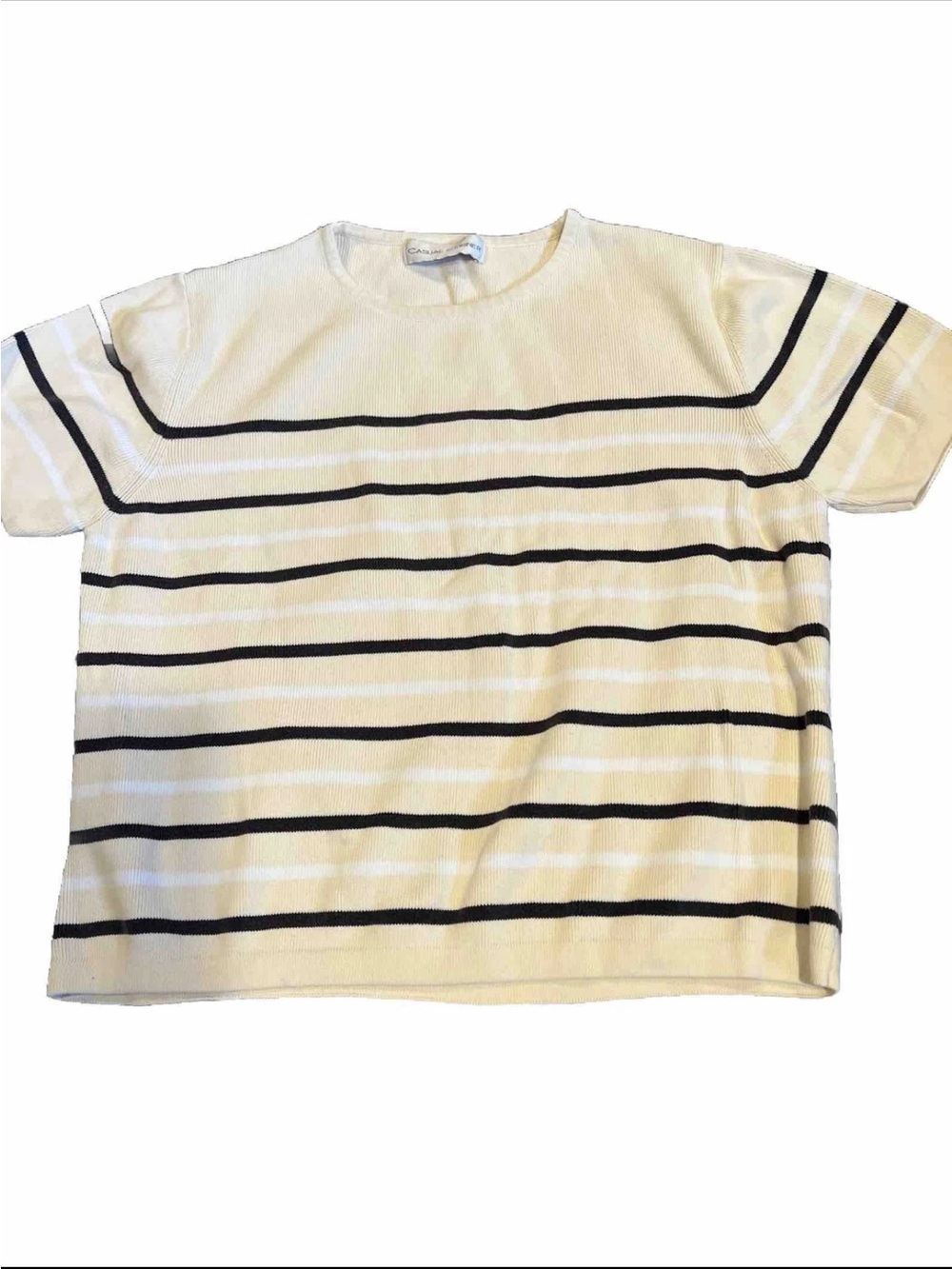 Vintage Casual Corner Sweater - Yellow Navy White Striped Knit -